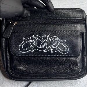 Tattooed Up-cycled Fossil Shoulder Bag with Front Flap